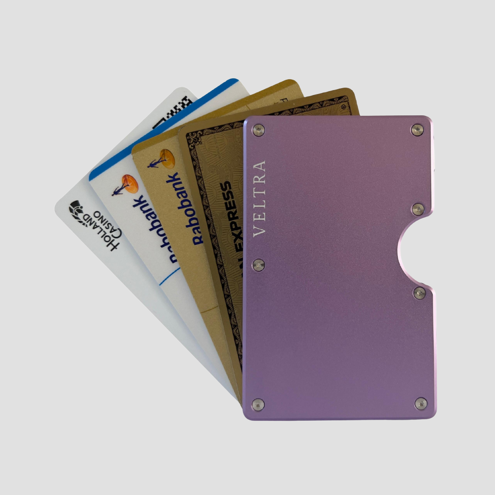 Luxe aluminium pasjeshouder | 1-15 pasjes | RFID bescherming | Lavendelpaars - Veltra