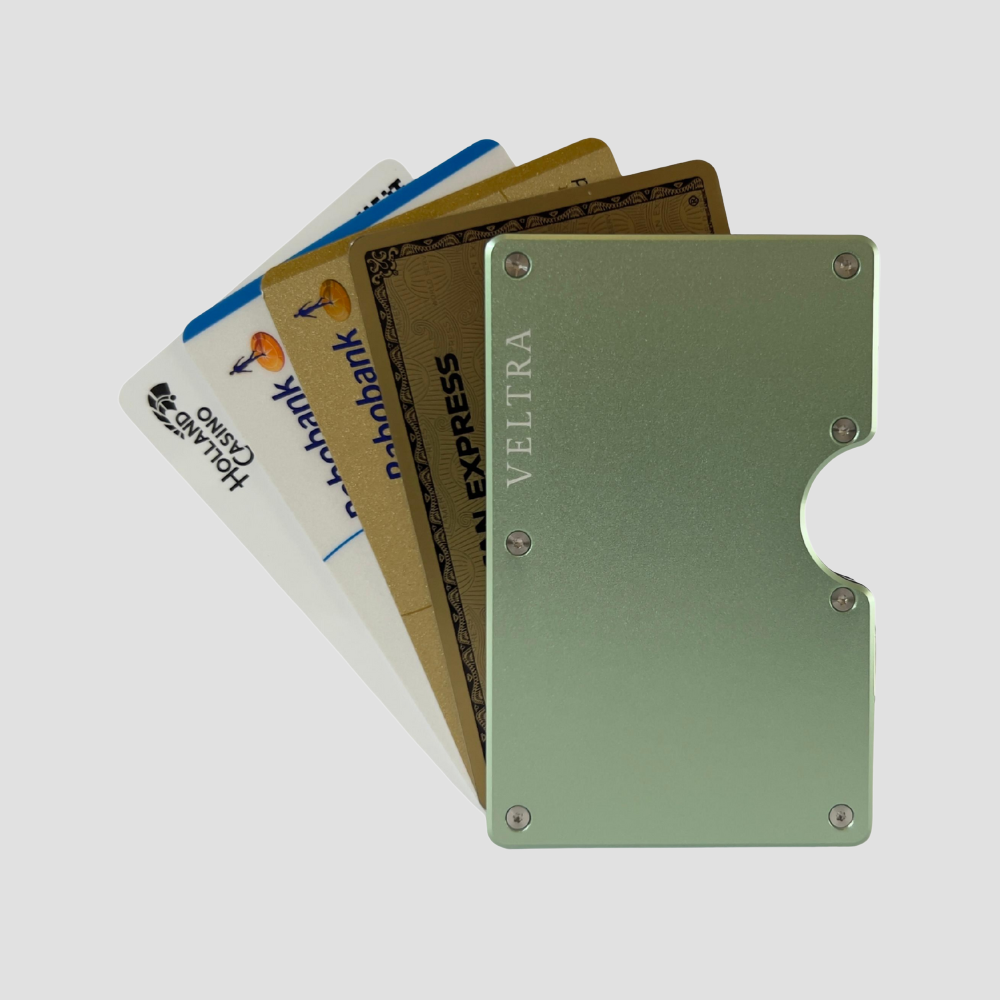 Luxe aluminium pasjeshouder | 1-15 pasjes | RFID bescherming | Mintgroen - Veltra
