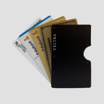 Luxe aluminium pasjeshouder | 1-15 pasjes | RFID bescherming | Onyxzwart - Veltra