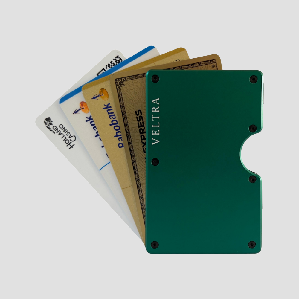 Luxe aluminium pasjeshouder | 1-15 pasjes | RFID bescherming | Smaragdgroen - Veltra
