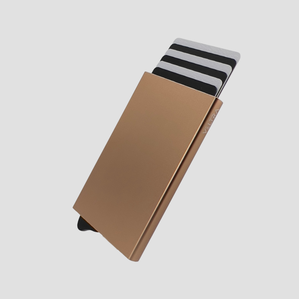 Pasjeshouder uitschuifbaar | Aluminium | RFID bescherming | 1-7 pasjes | Goud