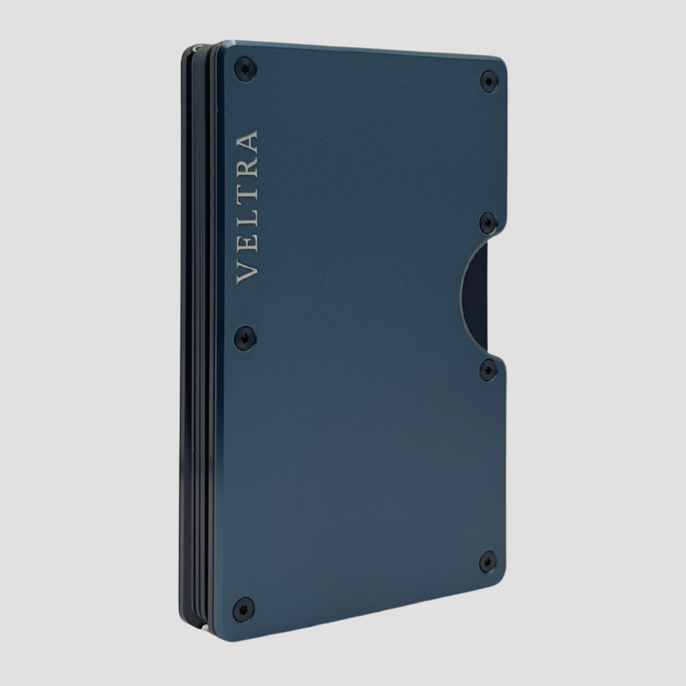 Luxe aluminium pasjeshouder | 1-15 pasjes | RFID bescherming | Antracietblauw - Veltra