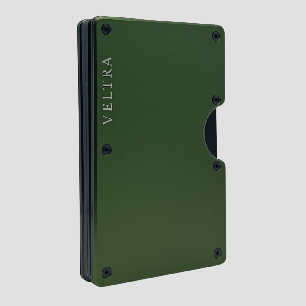Luxe aluminium pasjeshouder | 1-15 pasjes | RFID bescherming | Olijfgroen - Veltra