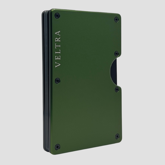 Luxe aluminium pasjeshouder | 1-15 pasjes | RFID bescherming | Olijfgroen - Veltra