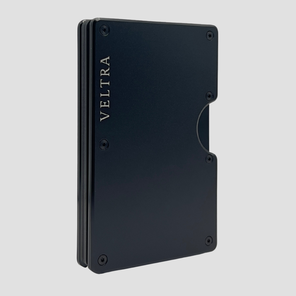 Luxe aluminium pasjeshouder | 1-15 pasjes | RFID bescherming | Onyxzwart - Veltra