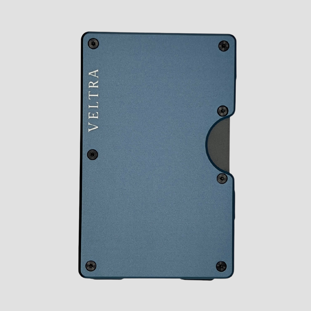 Luxe aluminium pasjeshouder | 1-15 pasjes | RFID bescherming | Antracietblauw - Veltra