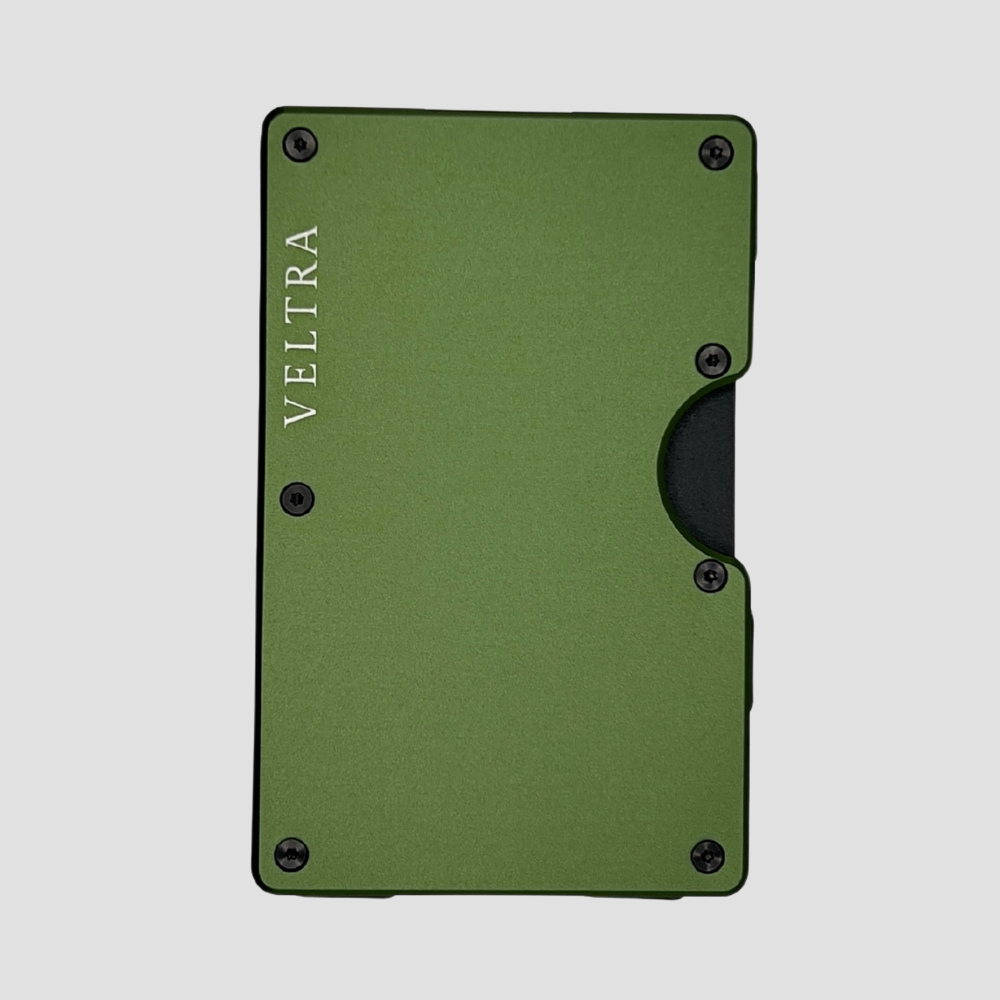 Luxe aluminium pasjeshouder | 1-15 pasjes | RFID bescherming | Olijfgroen - Veltra