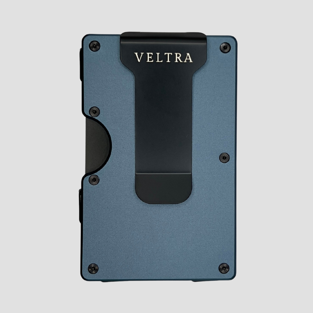 Luxe aluminium pasjeshouder | 1-15 pasjes | RFID bescherming | Antracietblauw - Veltra