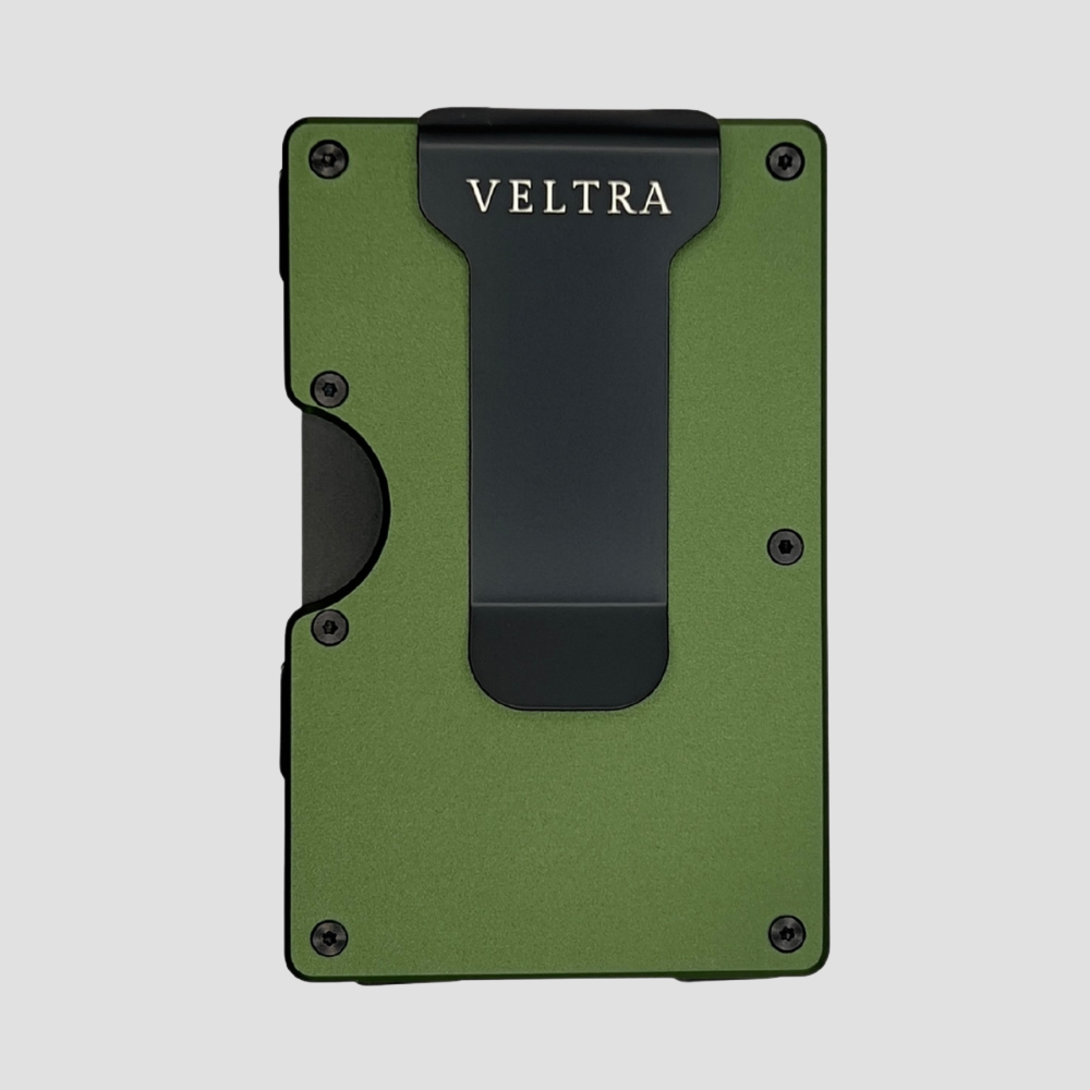 Luxe aluminium pasjeshouder | 1-15 pasjes | RFID bescherming | Olijfgroen - Veltra